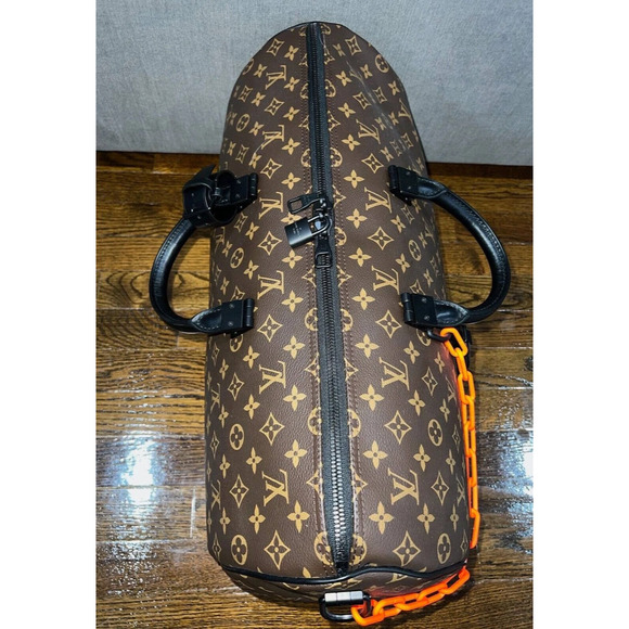 Louis Vuitton Keepall Bandouliere 50 Monogram Brown LV Orange Chain Weekend Bag - Picture 8 of 11